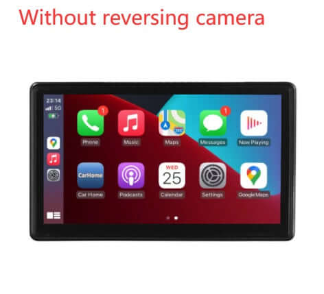 Portable 7-inch IPS smart screen showcasing wireless projection features and app icons.