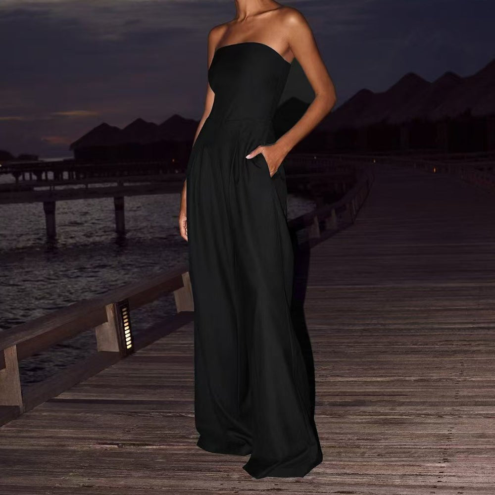 Loose Tube-top Jumpsuit Ins Fashion Backless Wide Leg Long Pants Overalls Women's Clothing - DBMP Shop