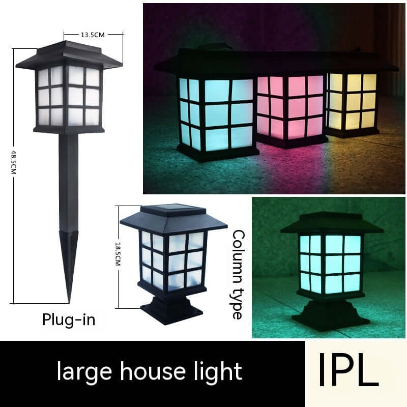 Solar powered lamp in various colors, ideal for courtyard gardens, IP65 rated, providing 6-12 hours of light.