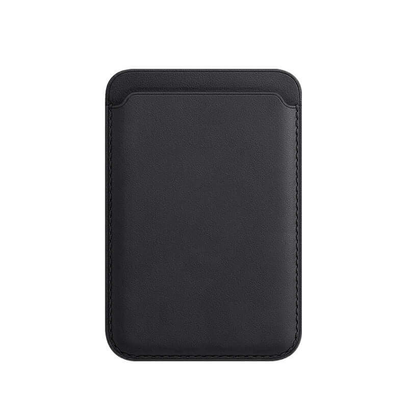 Luxury black leather card holder wallet case for iPhone 14 Pro Max, sleek and minimalistic design.