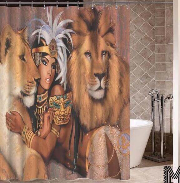 Art Design Graffiti Art Hip Hop African Girl with Black Hair Big Earring with Modern Building Shower Curtain for Bathroom Decor - DBMP (Electronics And More Store)