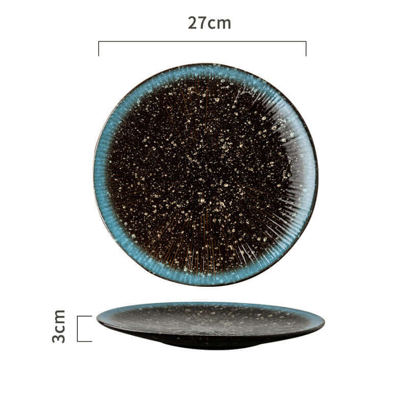 Japanese ceramic omelette casserole plate, 27cm diameter, 3cm height, featuring a unique speckled design.
