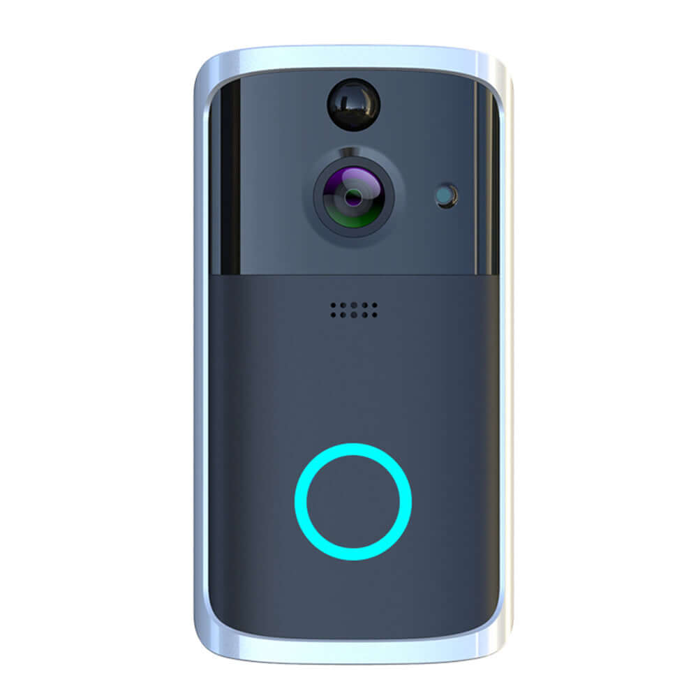 WiFi video doorbell camera with HD infrared night vision and two-way voice intercom features.