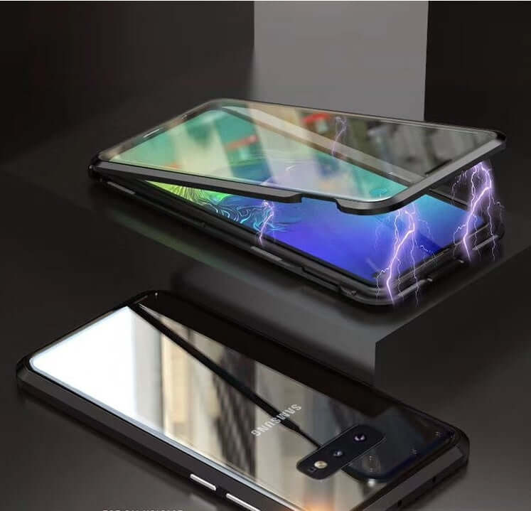 Samsung S10/S10 Lite/S10 Plus magnetar double-sided glass case with a sleek metal finish and solid color design.