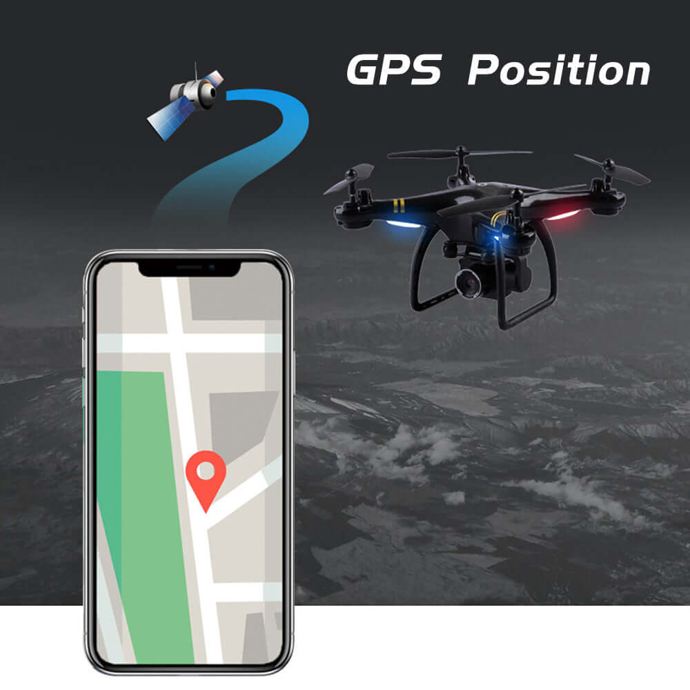 GPS positioning graphic with a drone and smartphone displaying a map for enhanced navigation.