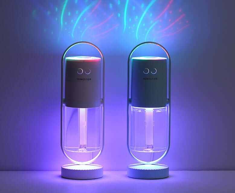 Magic Shadow USB Air Humidifier with colorful projection lights and ultrasonic mist maker for home and office use.