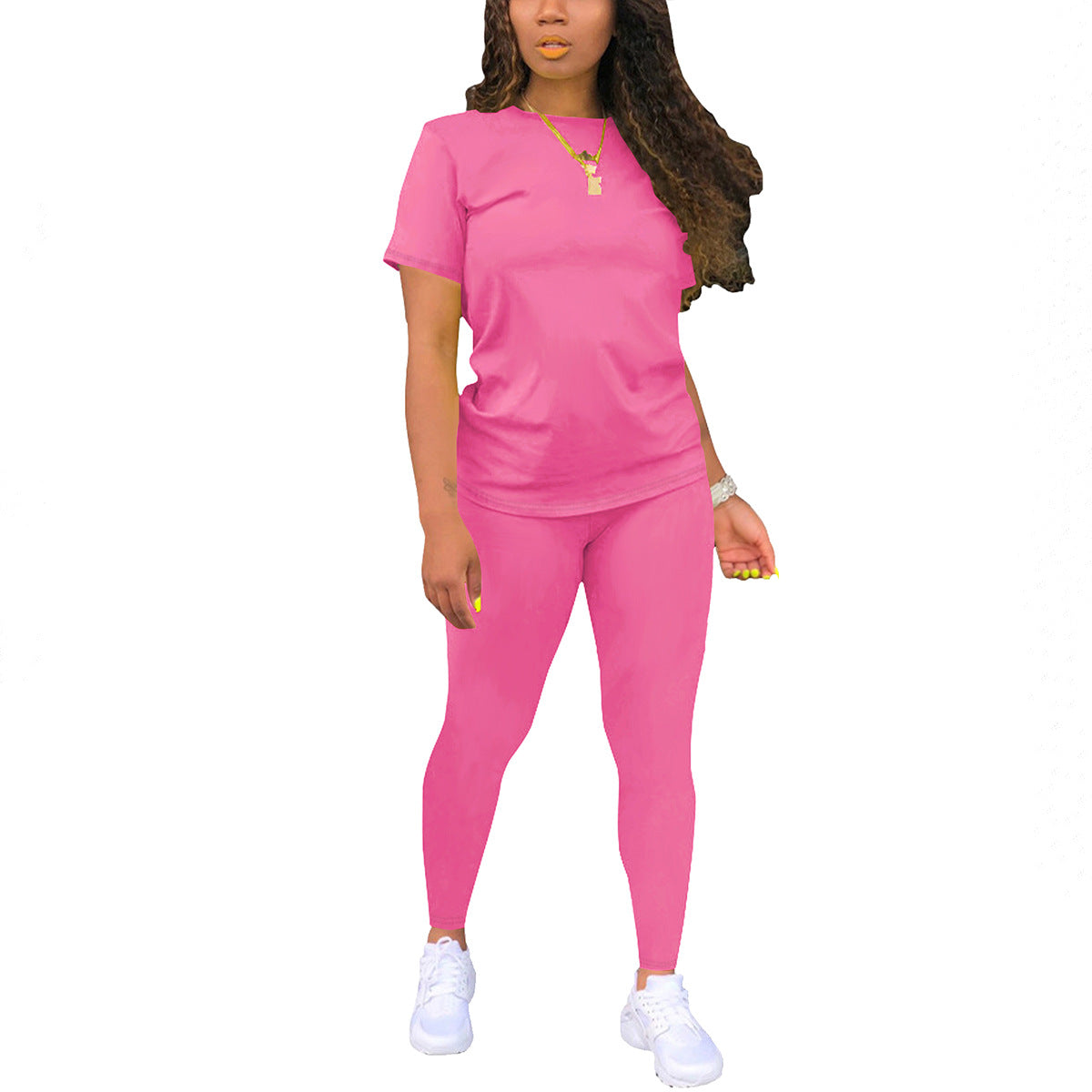 Printed Crewneck Short-Sleeve T-Shirt Top And Pants Womens Outfit