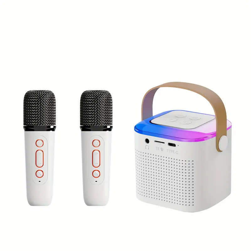 Wireless microphone karaoke machine with Bluetooth speaker and RGB light, perfect for family singing parties.