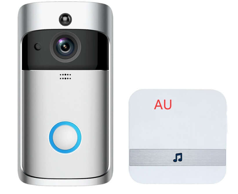 Smart wireless WiFi video doorbell with HD camera and chime, featuring remote operation and two-way talk.