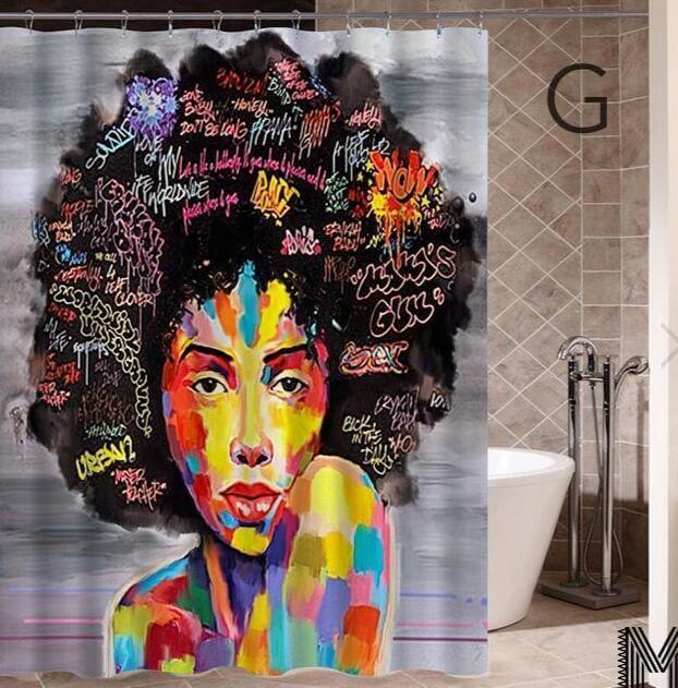 Art Design Graffiti Art Hip Hop African Girl with Black Hair Big Earring with Modern Building Shower Curtain for Bathroom Decor - DBMP (Electronics And More Store)