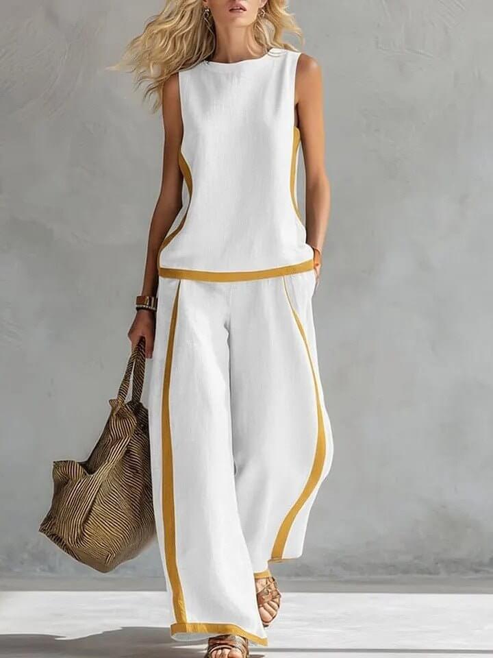 Round - neck Sleeveless Casual Loose Top And High - waist Loose Wide - leg Pants Set - DBMP (Electronics And More Store)
