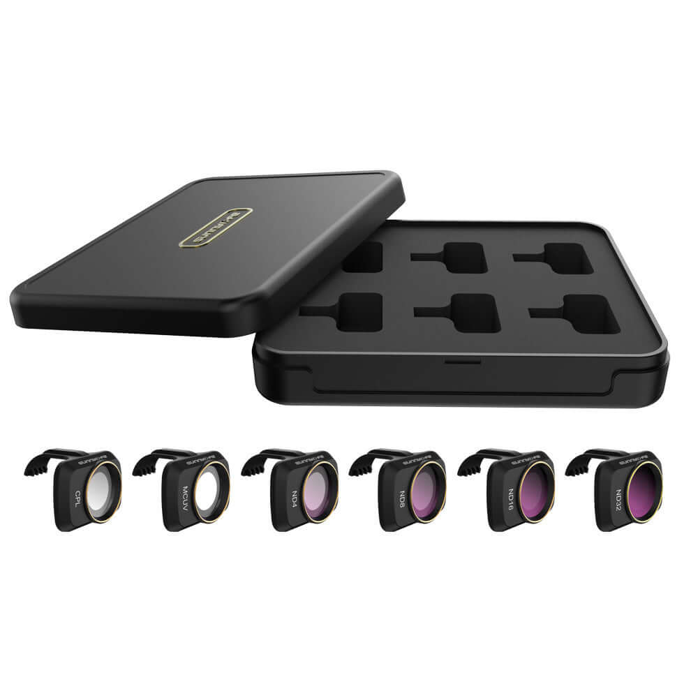 Set of Sunnylife filters for Mavic Mini, in a black case with CPL, ND8, ND16 filters for enhanced photography.