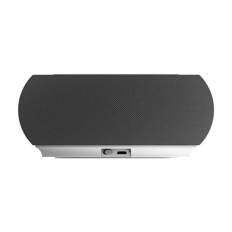 Wireless Bluetooth speaker with loud volume, dual speakers, and USB interface, showcasing sleek black design.