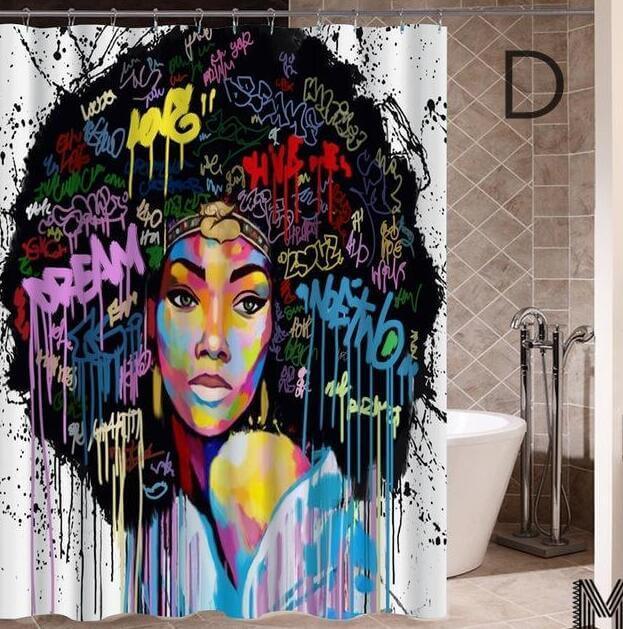 Art Design Graffiti Art Hip Hop African Girl with Black Hair Big Earring with Modern Building Shower Curtain for Bathroom Decor - DBMP (Electronics And More Store)