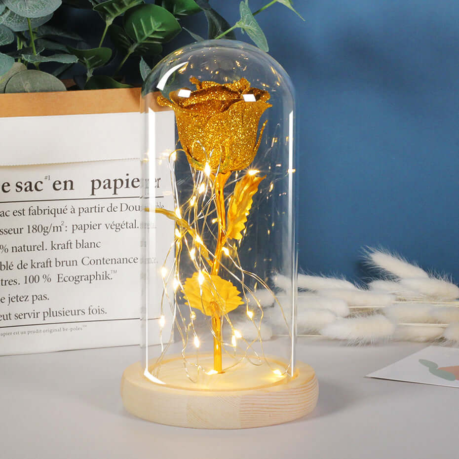 Eternal rose with LED lights in glass dome, perfect Valentine's Day gift for her.