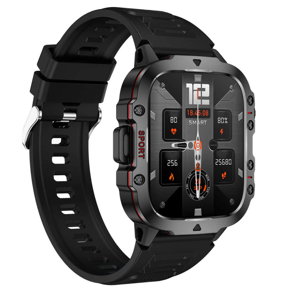 New QX11 Smart Bluetooth Watch in black with TFT screen, features heart rate monitoring and step counting.