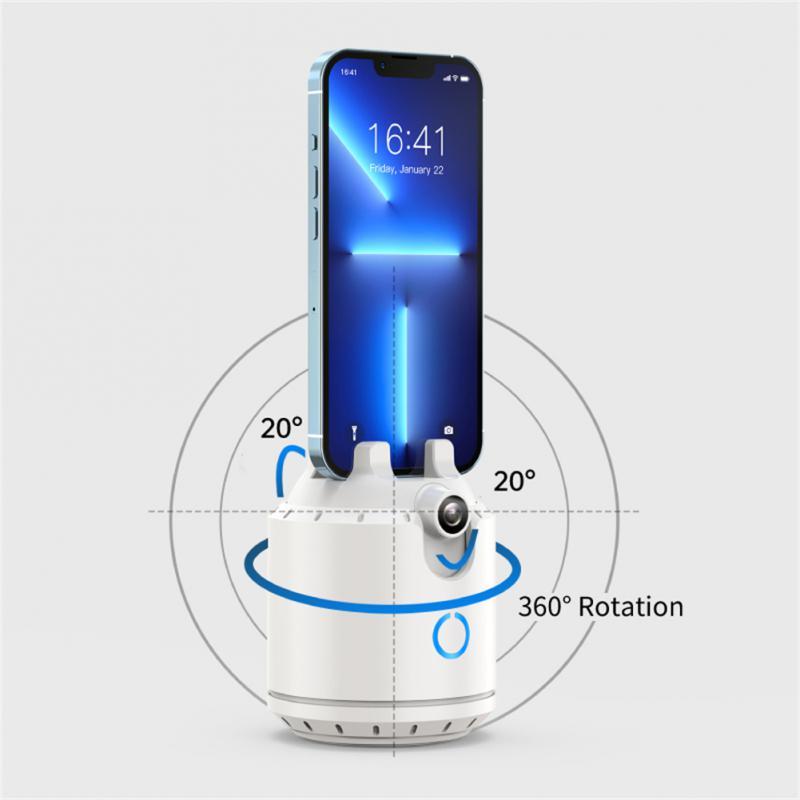 Intelligent Dual Axis Camera with 360° rotation, showcasing phone installation in a sleek white design.