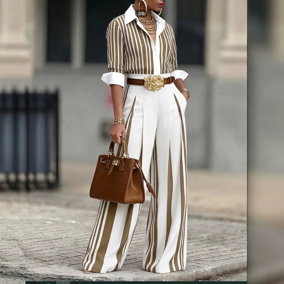 Striped Shirt And Vertical - striped Wide - leg Pants Set - DBMP Shop