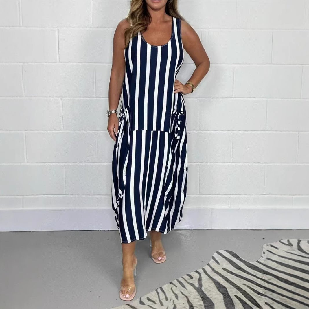 Women's Fashion Striped Sleeveless Long Dress - DBMP (Electronics And More Store)