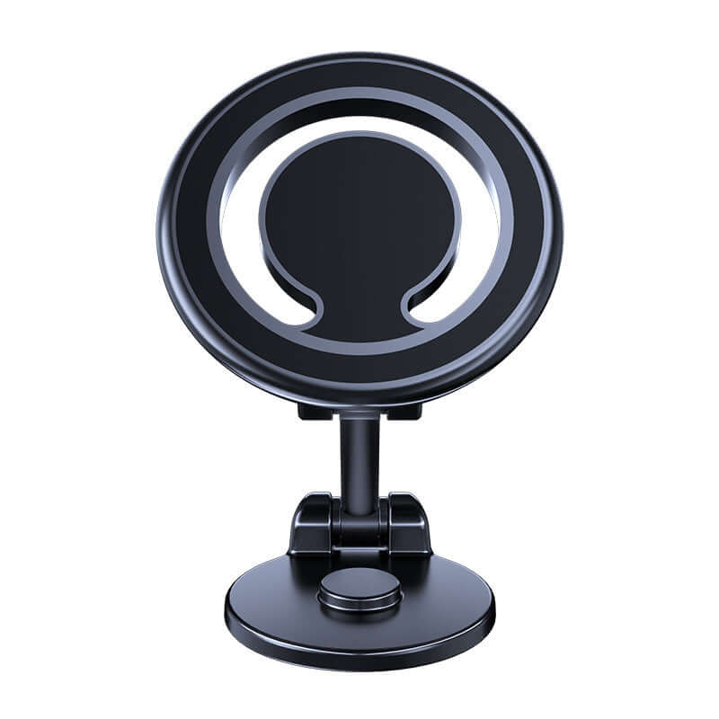 Magnetic phone holder for car with a sleek design, featuring a strong suction base and adjustable viewing angles.