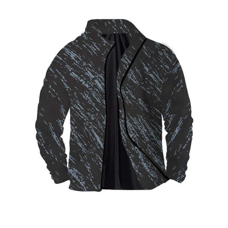 Men's loose fit twill jacket featuring 3D digital printing in a stylish black and blue pattern.