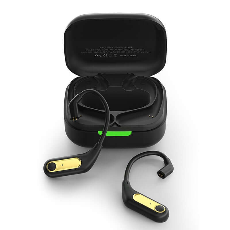 Wireless Bluetooth module headphones with Qualcomm 5.2 chip, included charging box and Type-C cable.
