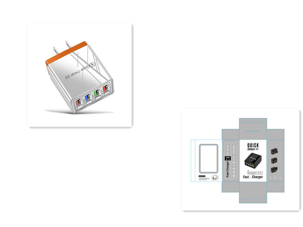 USB Charger Quick Charge 3.0 with 4 ports for fast charging multiple devices, ideal for home, office, and travel use.