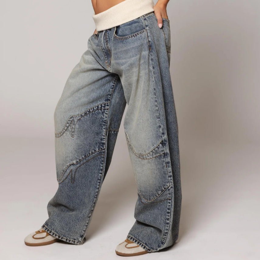 Loose-fitting Straight-leg Jeans With Pockets Fashion Casual Trousers Street-style Pants Women's Clothing - DBMP Shop