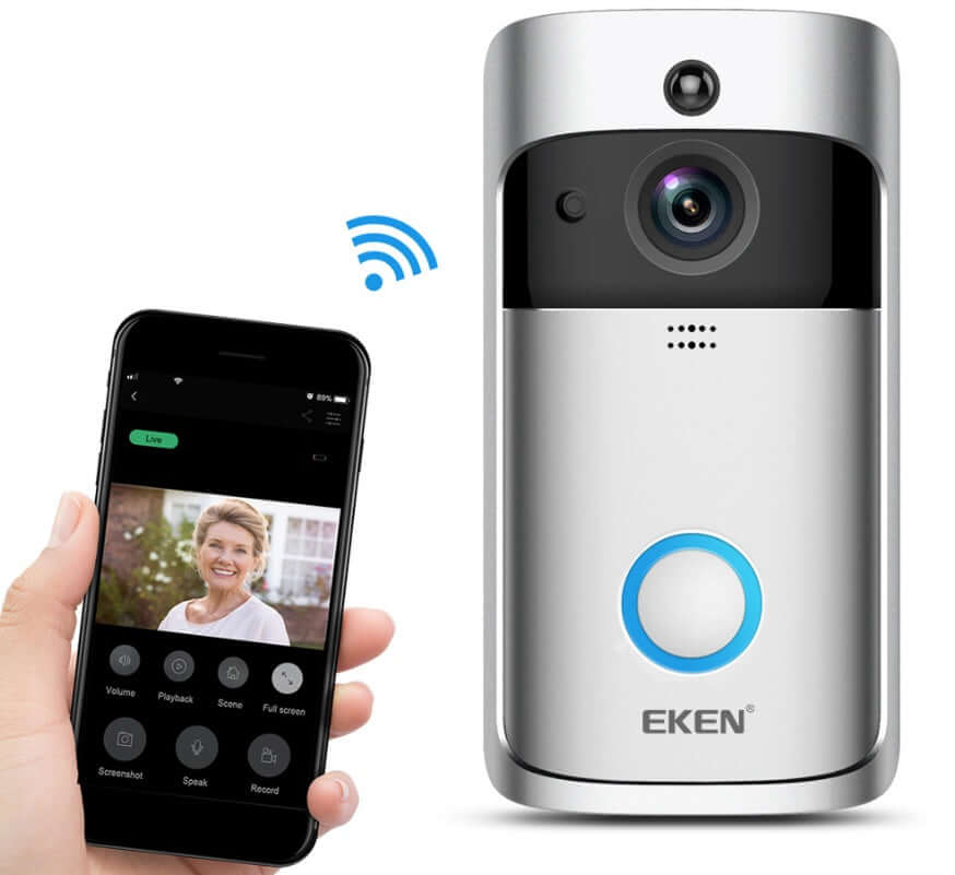 Smart wireless video doorbell with remote app control for HD monitoring and two-way talk.