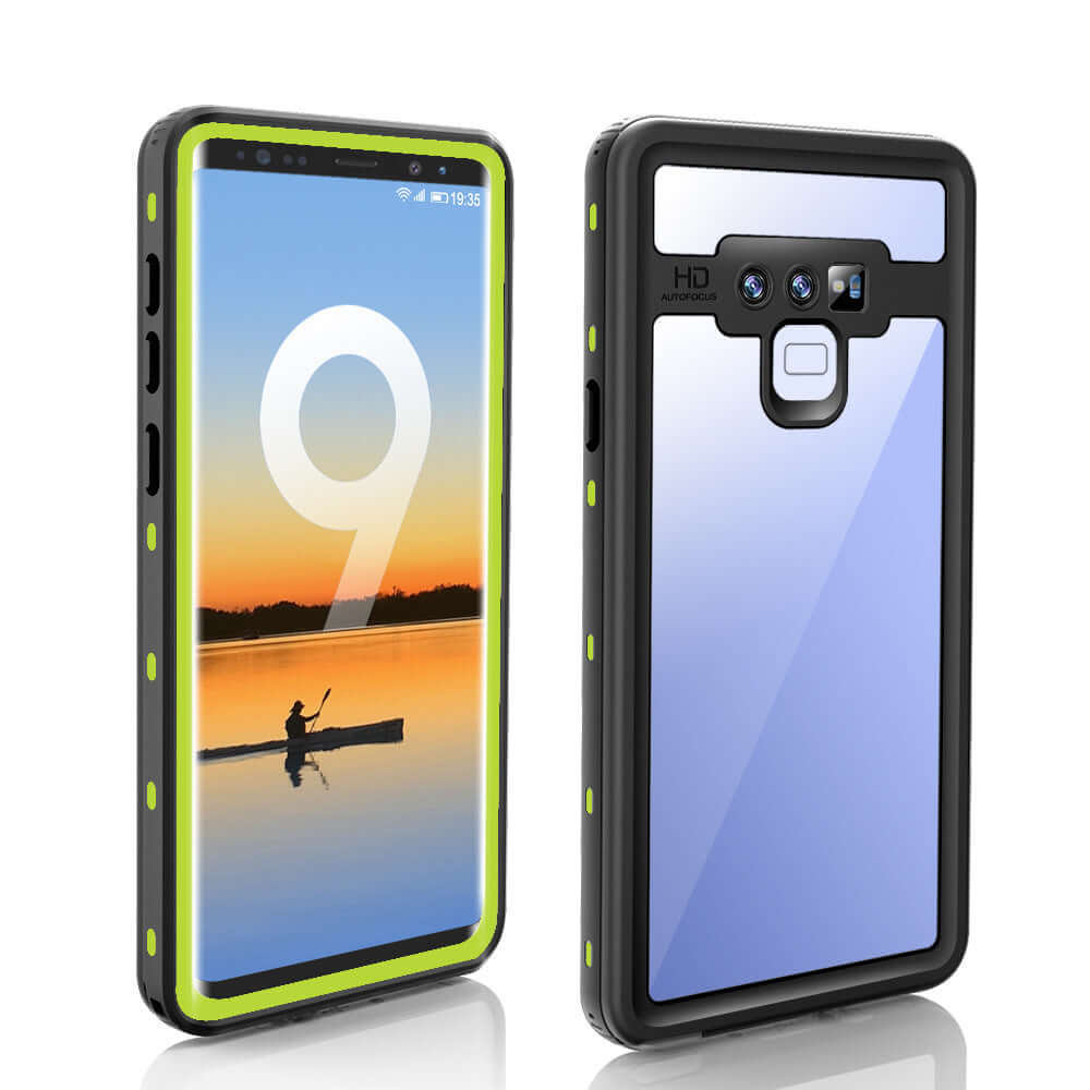 Anti-fall dustproof phone case for Samsung Galaxy S9 Plus with waterproof and shockproof features, showcasing a transparent design.