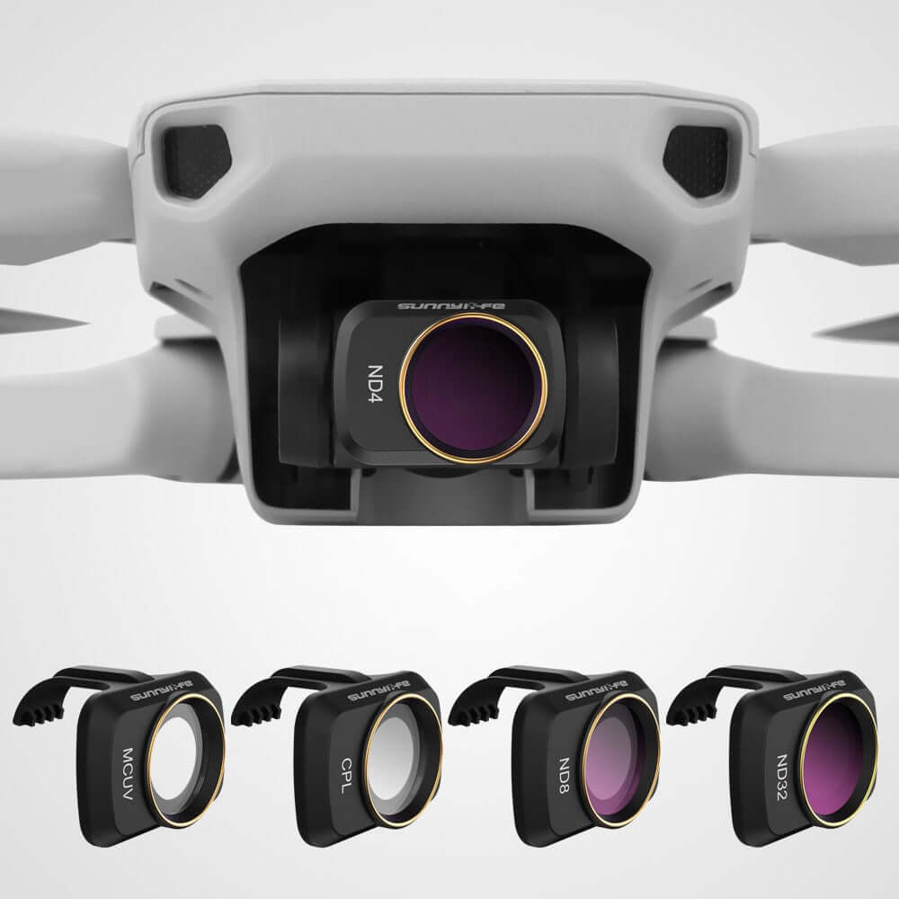 Sunnylife filters for Mavic Mini showcasing ND4, CPL, ND8, and ND16 for enhanced drone photography.