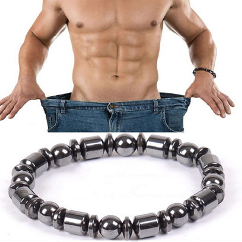 Weight loss magnetic therapy bracelet promoting metabolism and circulation, featuring sleek black stone design.