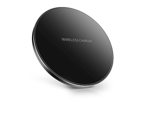 Sleek black wireless charger with a minimal design, perfect for fast charging devices wirelessly.