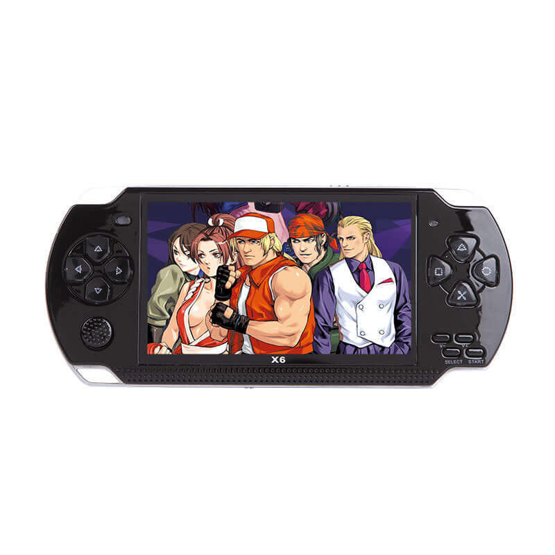 Handheld game console with 4.3-inch HD display showcasing characters from 12000 built-in games.