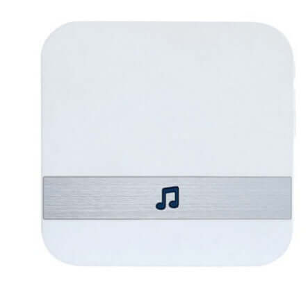 White wireless music speaker with silver accent and musical note icon.