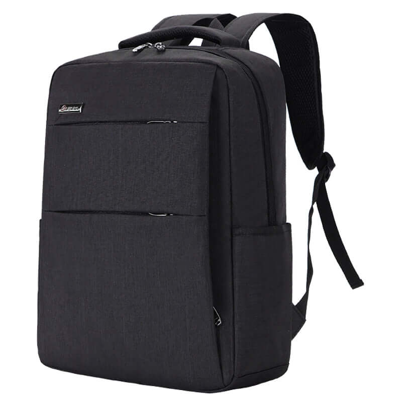 Waterproof and shockproof black laptop backpack made from durable Oxford cloth, perfect for everyday use.