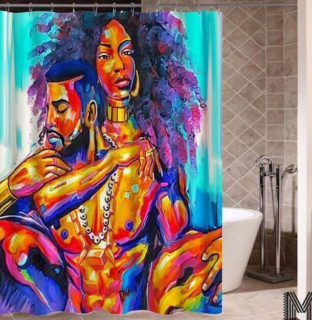 Art Design Graffiti Art Hip Hop African Girl with Black Hair Big Earring with Modern Building Shower Curtain for Bathroom Decor - DBMP (Electronics And More Store)