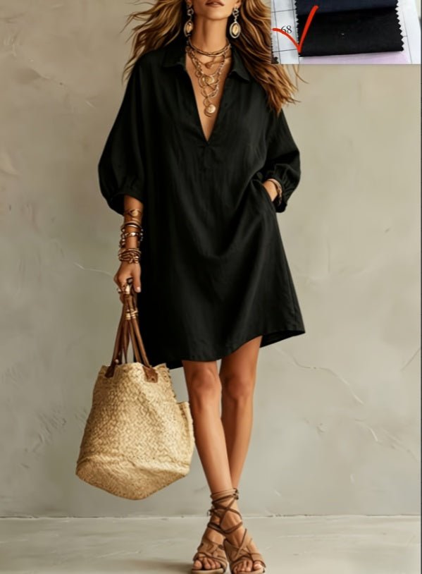 2026 New Polo V-neck Bubble Sleeve Loose Shirt Dress - DBMP Shop