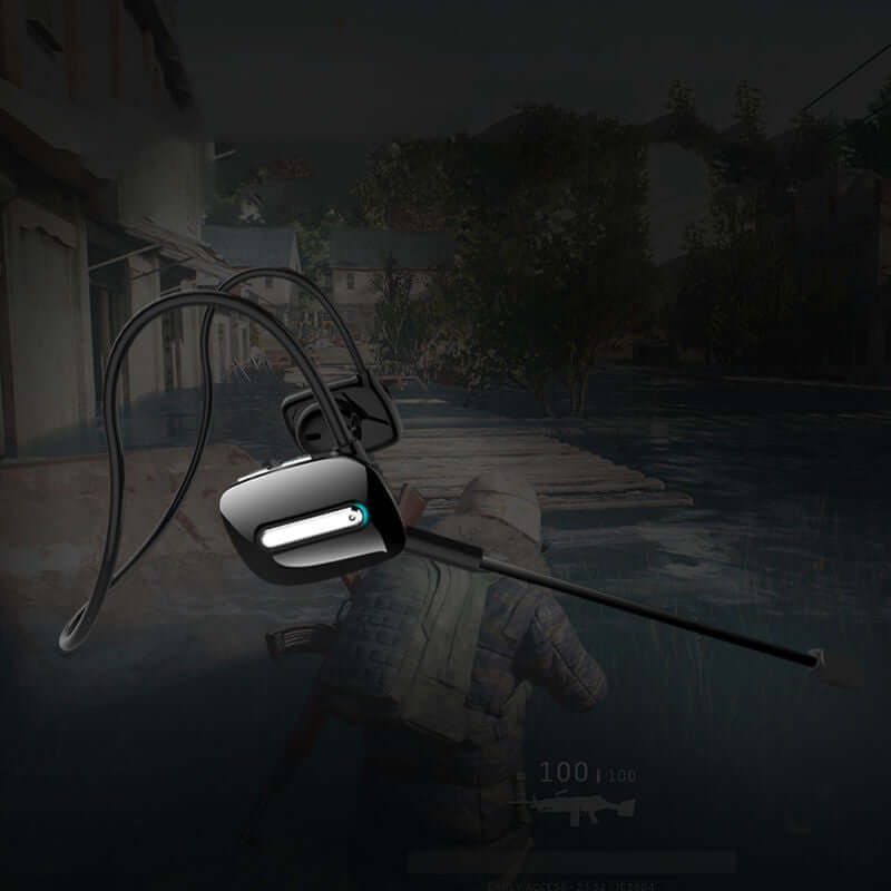 Sports In Earbuds Bluetooth Wireless Headset in black for gaming, featuring dual microphones and a stylish design.