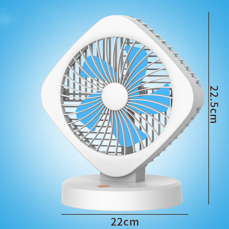 USB desktop fan in orange and blue, 22.5 cm, versatile design with stylish shell, perfect for home or office use.