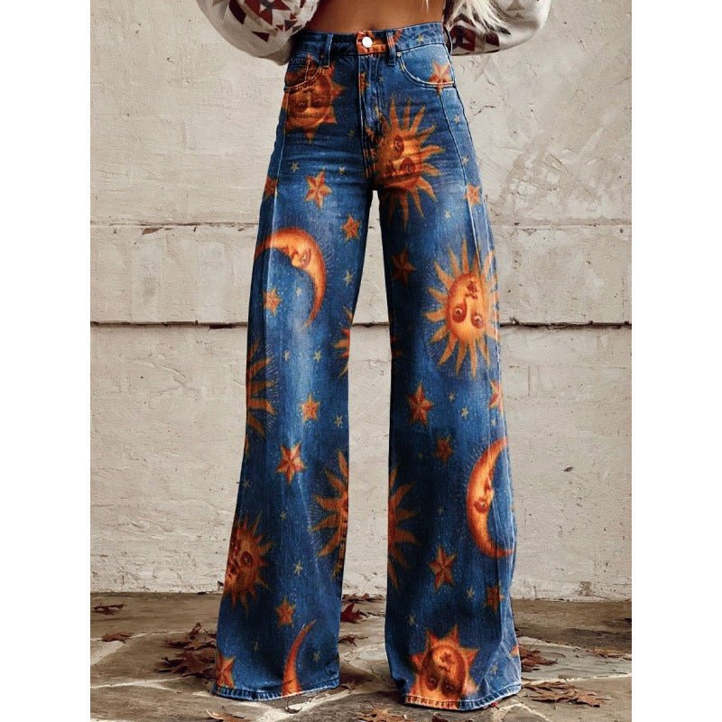 Wide-legged Pants Thermal Transfer Bell-bottom Pants Simulation Denim Trousers - DBMP Shop