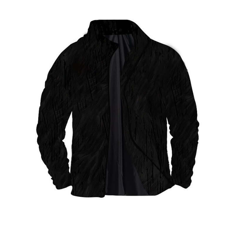 Men's black twill 3D zipper jacket with solid pattern and regular sleeves, suitable for teenagers and males in various sizes.