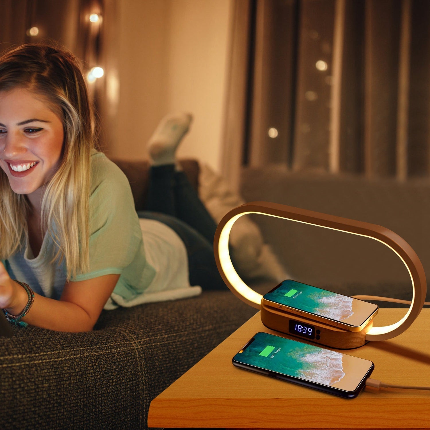 1 Set Bedside Table Lamp Touch Control Lamp With Clock Wireless Charging LED Desk Lamp Dimmable Nightstand Reading Lamp - DBMP (Electronics And More Store)