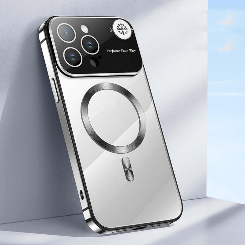 Stylish phone case with stainless steel frame, featuring magnetic suction and a sleek design for enhanced fall protection.