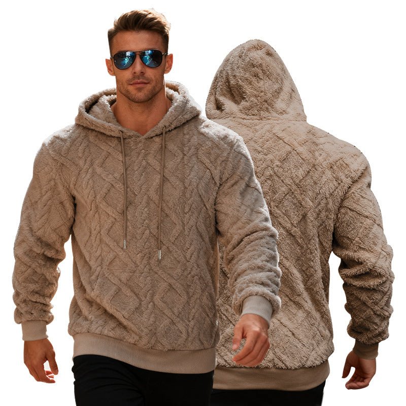 Plush Hooded Sweatshirt Winter Warm Long - sleeved Pullover Top Men's Casual Solid Color Fleece Hoodie Clothing - DBMP (Electronics And More Store)