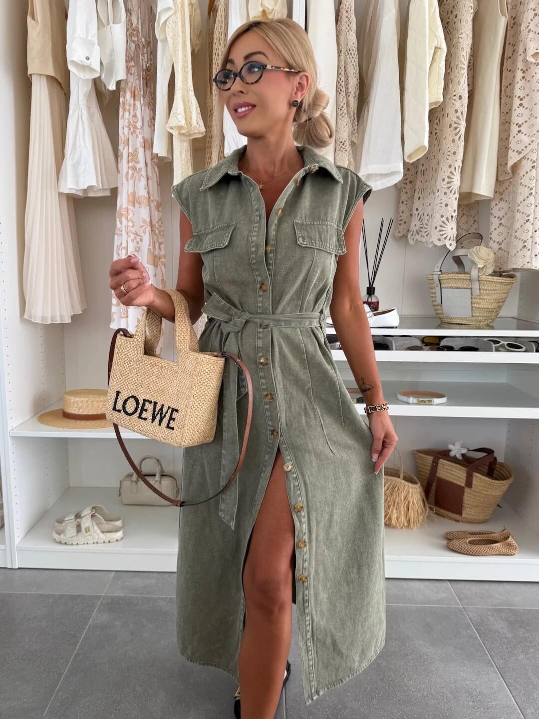 Women's Casual Sleeveless Lace - up Long Dresses Fashion Pockets Solid Party Office Elegant Lapel Single Breasted Denim Dress Summer - DBMP (Electronics And More Store)