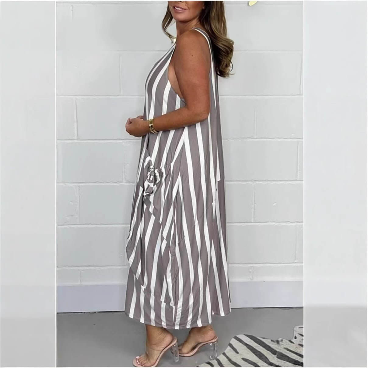 Women's Fashion Striped Sleeveless Long Dress - DBMP (Electronics And More Store)