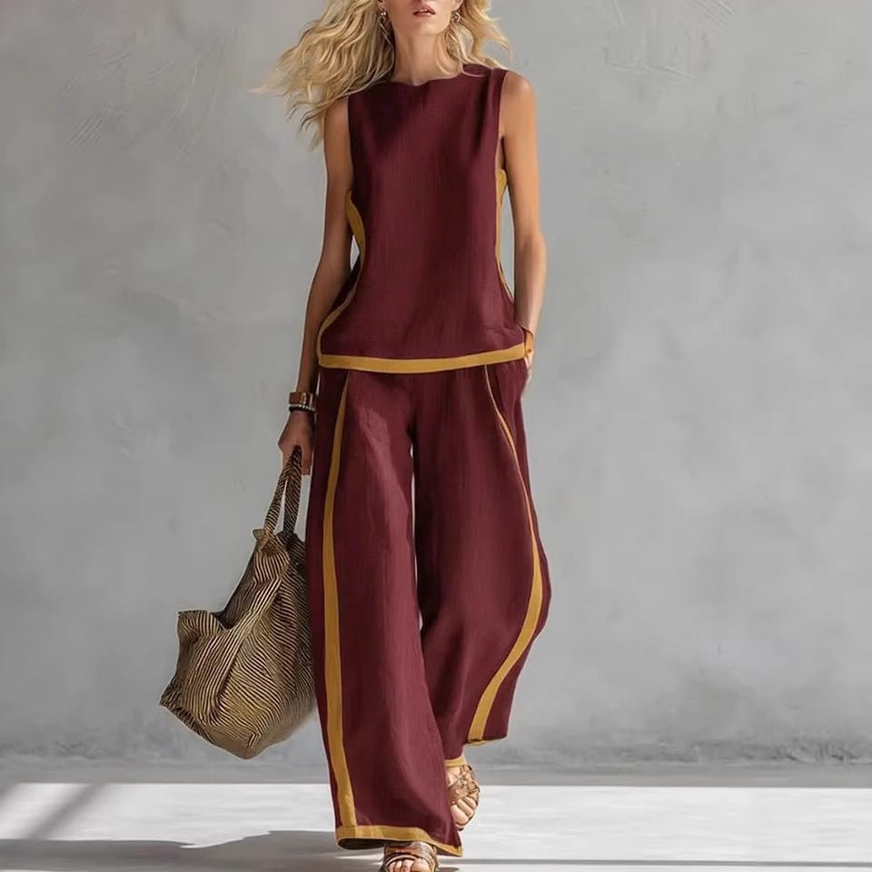 Round - neck Sleeveless Casual Loose Top And High - waist Loose Wide - leg Pants Set - DBMP (Electronics And More Store)