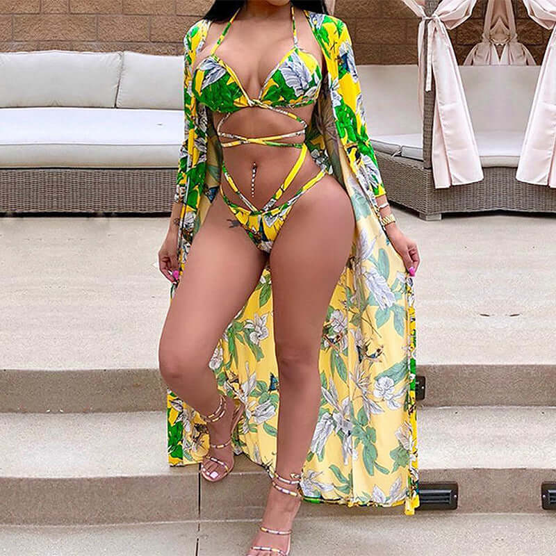 Three-piece shawl strap beach swimsuit