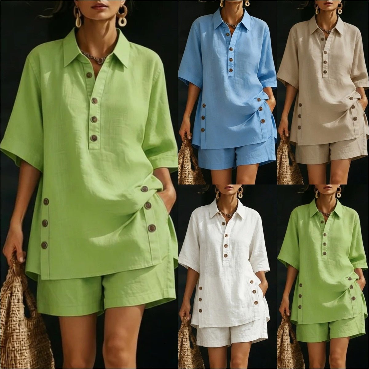 Womens Short - Sleeve Shirt And Loose Pants Two - Piece Set - DBMP (Electronics And More Store)